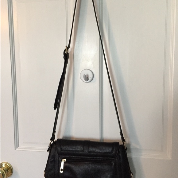 Black Crossbody Purse Handbag Golden Clasps - Picture 3 of 6